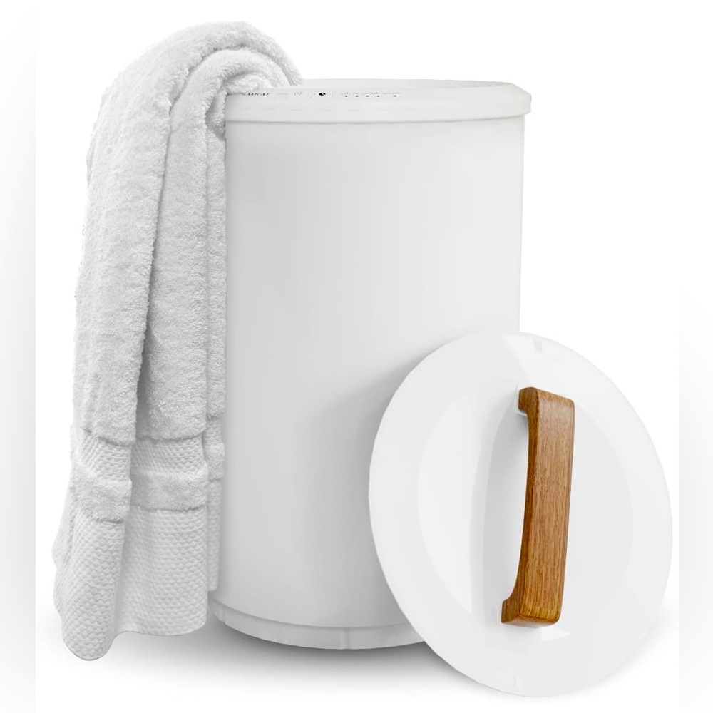 White Laundry Hamper with Wooden Handle